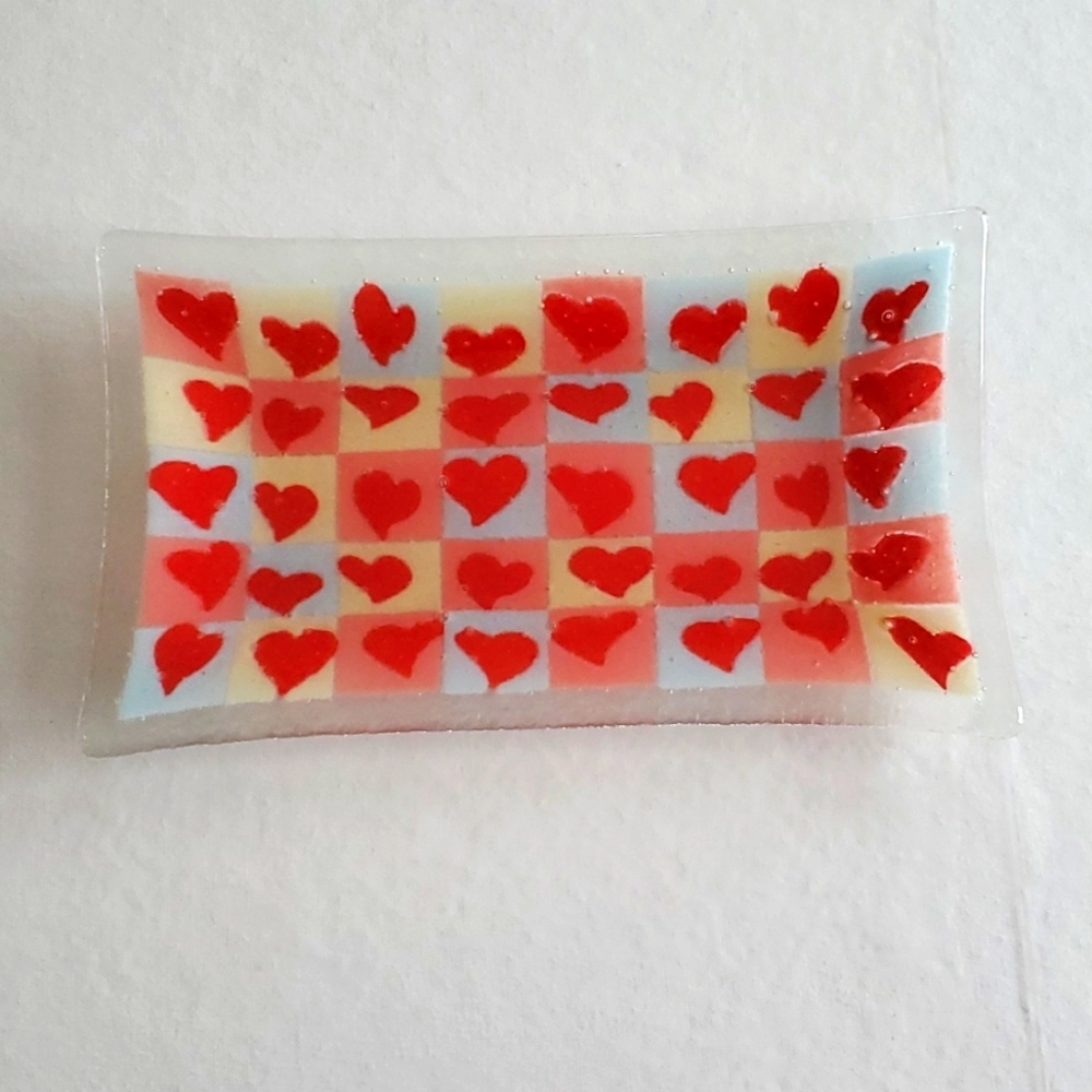Peggy Karr Valentine Hearts Fused Glass Plate